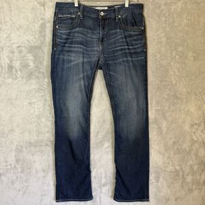 BKE Carter Jeans 34L (*34x34) Tencel Blue Denim Buckle Thick Stitch Whiskered